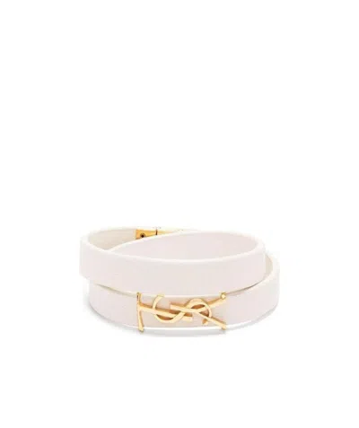 Saint Laurent Logo Plaque Wraparound Bracelet In White