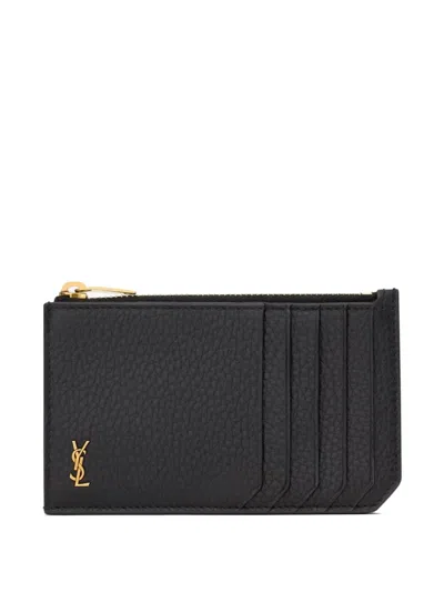 SAINT LAURENT LOGO-PLAQUE ZIP-FASTENING CARD HOLDER