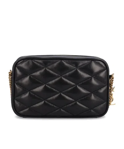 Saint Laurent Logo Plaque Zip-up Shoulder Bag In Black