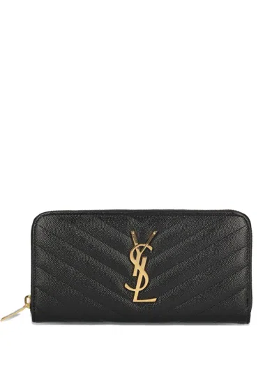 Saint Laurent Logo-plaque Zipped Wallet In Black