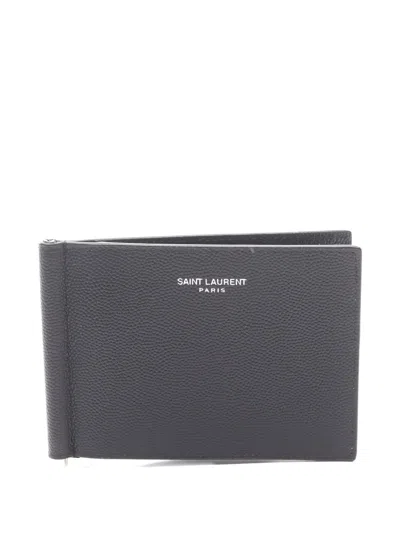 Pre-owned Saint Laurent Logo-print Bi-fold Leather Wallet In Gray