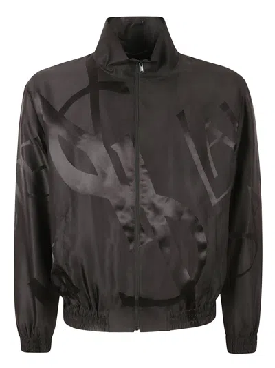 Saint Laurent Logo Print Bomber In Black