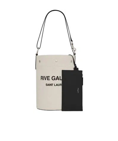 Saint Laurent Logo-print Bucket Shoulder Bag In White