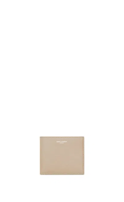 Saint Laurent Logo Print Card Holder In Neutral