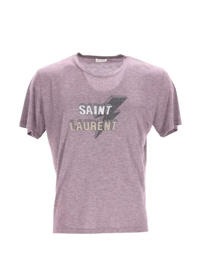 Pre-owned Saint Laurent Logo Print Cotton T-shirt In Purple