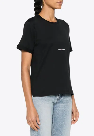Saint Laurent Logo Print Crewneck T-shirt In Black