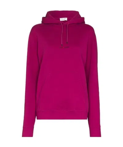 Saint Laurent Logo-print Drawstring Hoodie In Purple