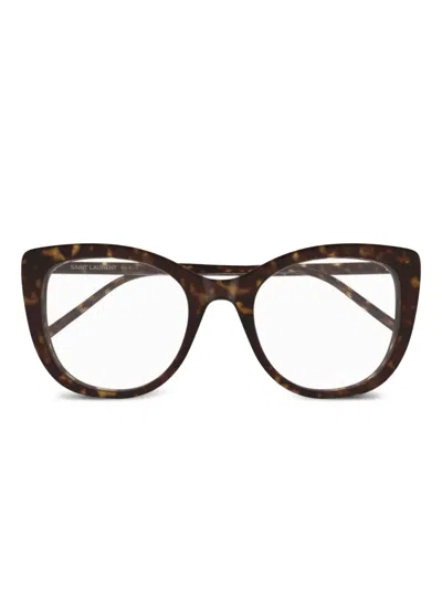 Saint Laurent Logo-print Glasses In Brown