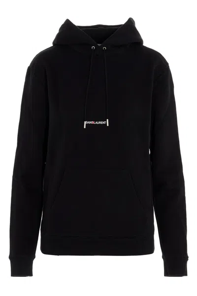 Saint Laurent Logo Print Hoodie In Black