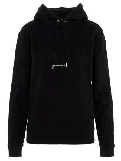 Saint Laurent Logo Print Hoodie In Black