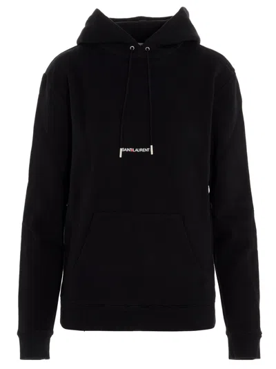 Saint Laurent Logo Print Hoodie Sweatshirt Black