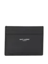 Saint Laurent Logo-print Leather Card Holder In Black