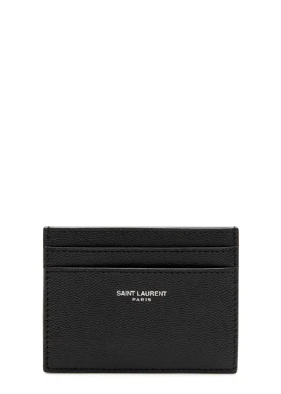 Saint Laurent Logo-print Leather Card Holder In Black