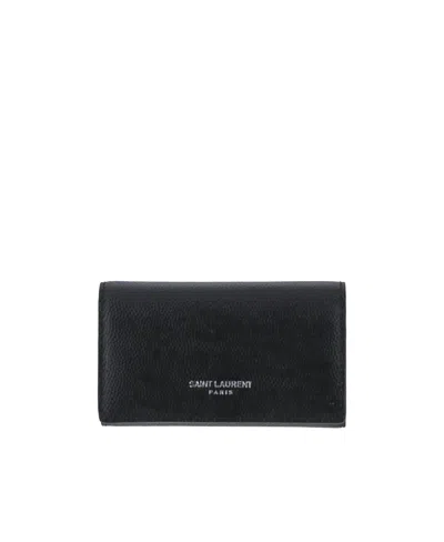 Saint Laurent Logo-print Leather Key Holder In Black