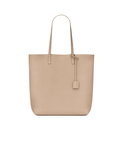 Saint Laurent Logo-print Leather Tote Bag In Nude
