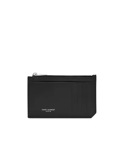 Saint Laurent Logo-print Leather Wallet In Green