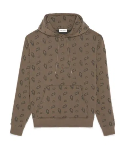 Saint Laurent Logo-print Long-sleeve Hoodie In Brown