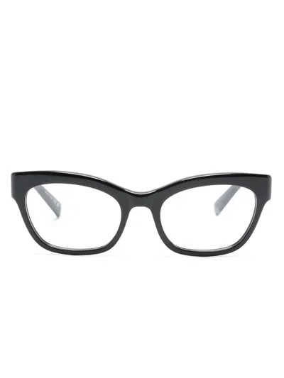 Saint Laurent Eckige Brille Mit Logo-print In Black