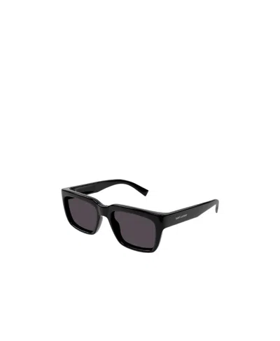 Saint Laurent Logo-print Rectangle-frame Sunglasses In Black