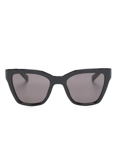 Saint Laurent Logo-print Square-frame Sunglasses In Black