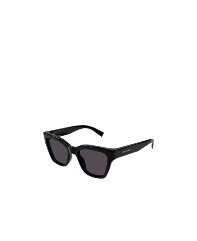 Saint Laurent Logo-print Square-frame Sunglasses In Black