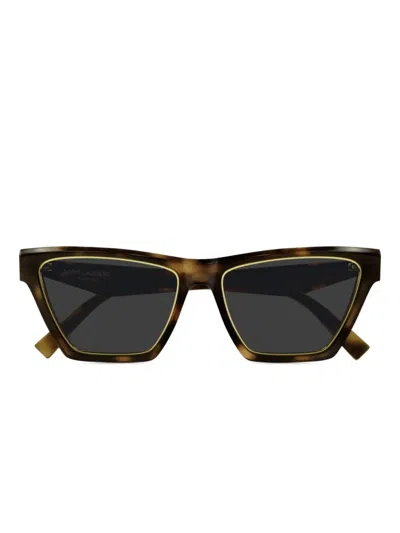 Saint Laurent Logo-print Sunglasses In Braun