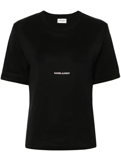 Saint Laurent Logo Print T Shirt In Black