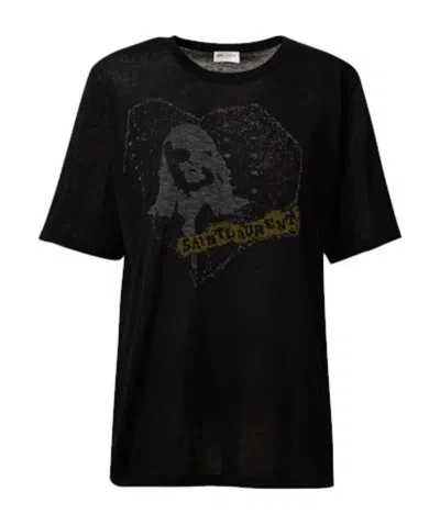 Saint Laurent Logo Print T-shirt In Black