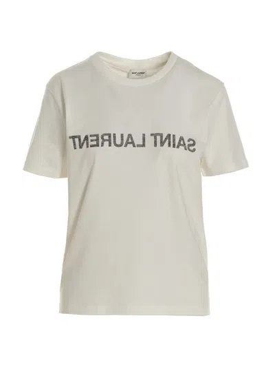 Saint Laurent Logo Print T-shirt In White