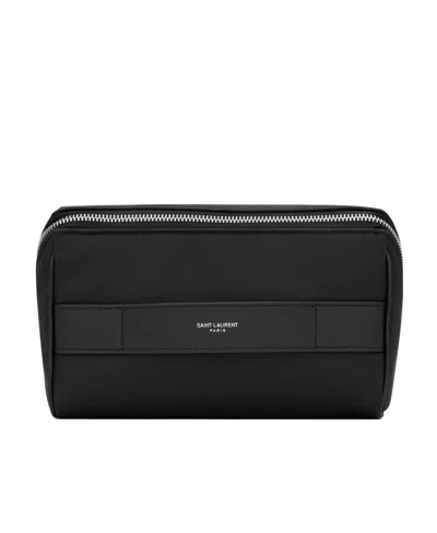 Saint Laurent Logo-print Wash Bag In Black