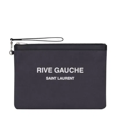 Saint Laurent Logo-print Zipped Pouch In Black