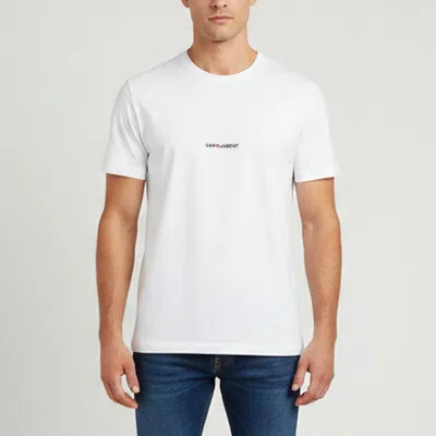 Pre-owned Saint Laurent Logo Printed Cotton Crew Neck T-shirt In White