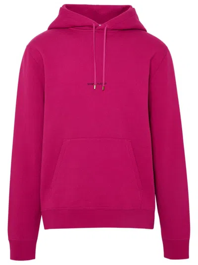 Saint Laurent Logo Printed Drawstring Hoodie In Pink