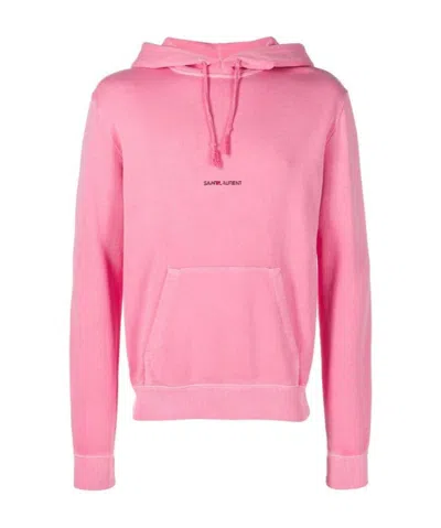 Saint Laurent Logo Printed Hoodie In Pink