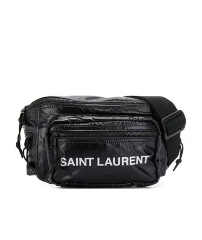 Saint Laurent Logo Printed Padded Belt Bag In Black