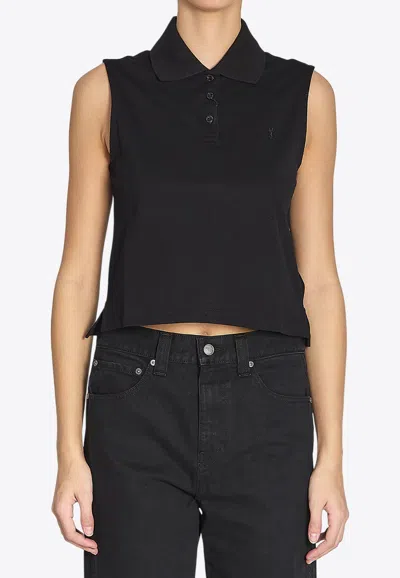 Saint Laurent Cassandre Polo Shirt In Cotton Piqu In Black