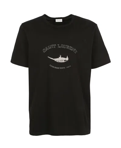 Saint Laurent Logo Printed T-shirt In Black