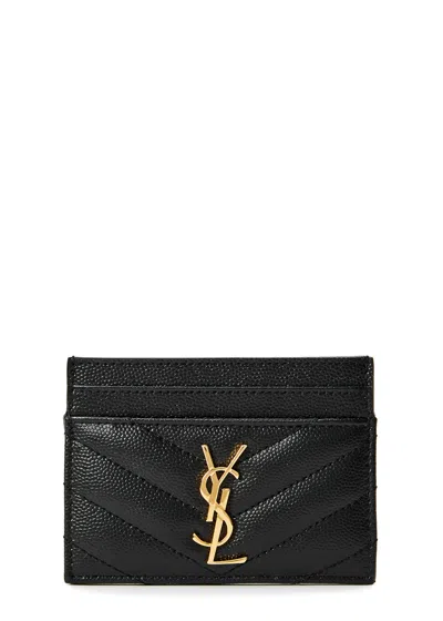 Saint Laurent Logo Quilted Leather Card Holder In Black