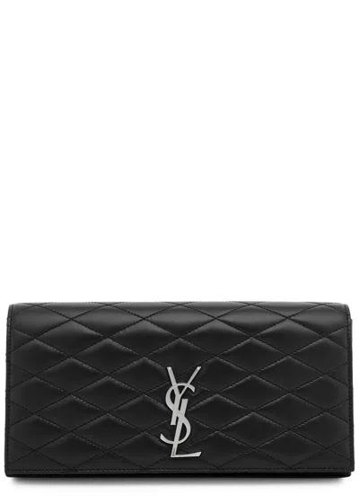 Saint Laurent Logo Quilted Leather Clutch In Burgundy