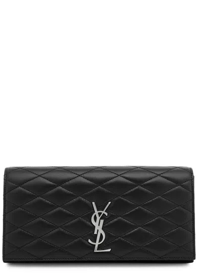 Saint Laurent Logo Quilted Leather Clutch In Black
