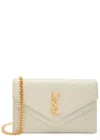 Saint Laurent Logo Quilted Leather Wallet-on-chain In White