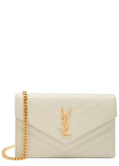Saint Laurent Logo Quilted Leather Wallet-on-chain In White