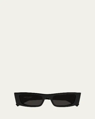 Saint Laurent Logo Rectangle Injection Plastic Sunglasses In Black