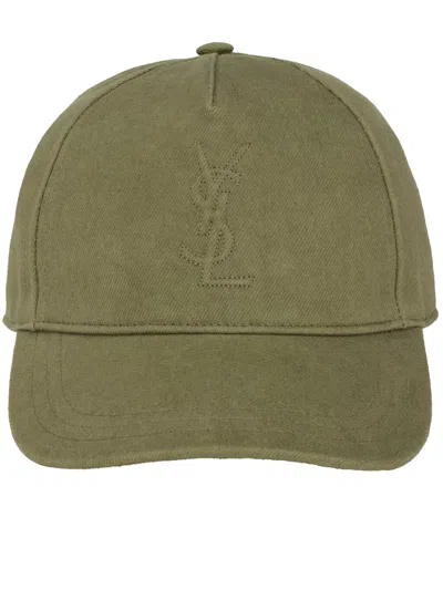 Saint Laurent Logo Relief Cap In Green