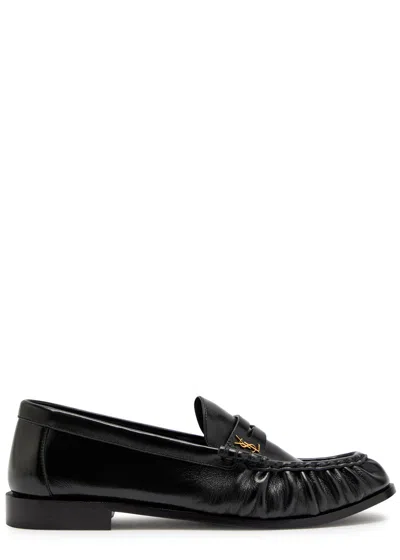 Saint Laurent Logo Saffiano Leather Loafers In Black