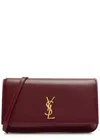 Saint Laurent Logo Saffiano Leather Phone Holder In Burgundy