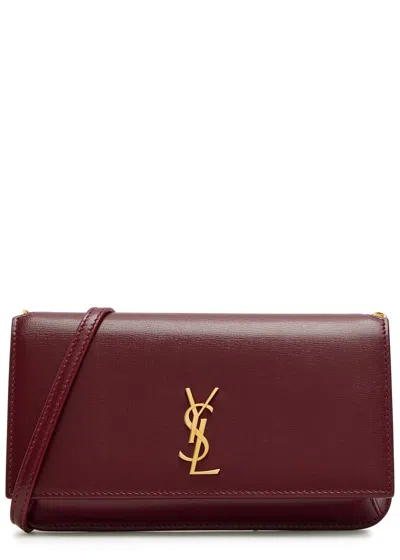 Saint Laurent Logo Saffiano Leather Phone Holder In Burgundy