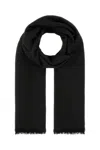 Saint Laurent Fringed Edges Wool Blend Scarf In Black