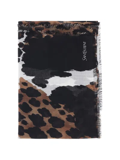 Saint Laurent Logo Scarf In Black  