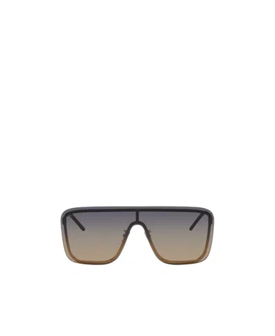 Saint Laurent Logo Shield Metal Frame Sunglasses In Gray